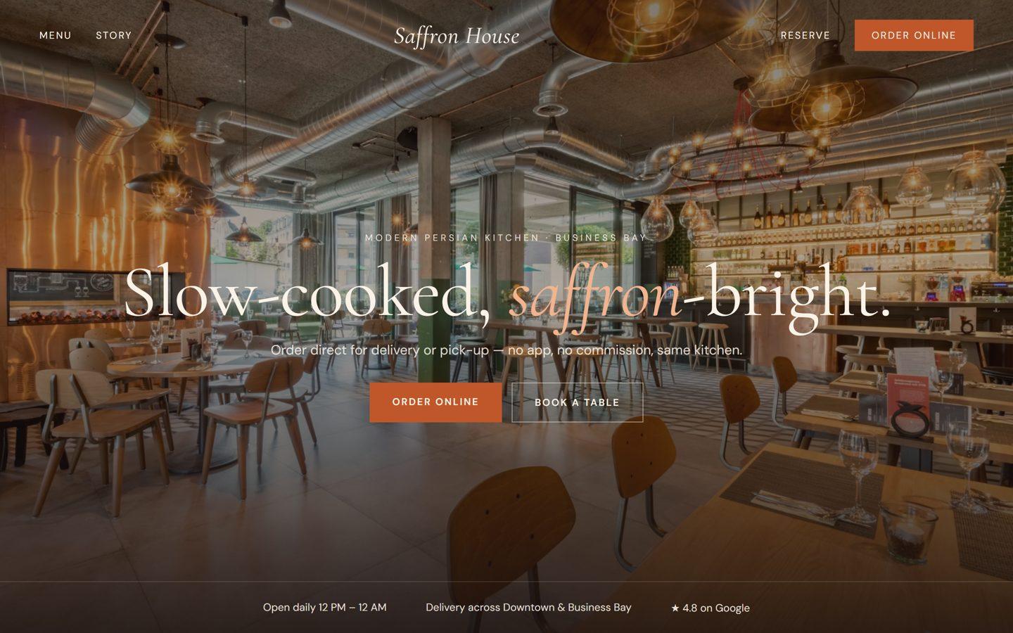 Saffron House restaurant website